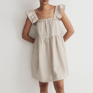 Madewell Flutter-Sleeve Square-Neck Mini Dress Striped Jacquard Size XL NWT!